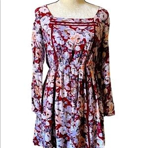 COPY - DOE & RAE-MAROON FLORAL PEASANT STYLE DRESS